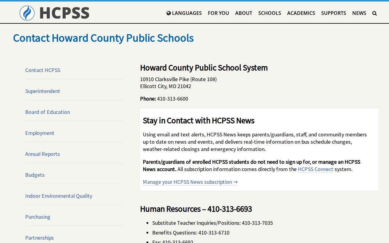 Columbia people directories gateway for HCPSS school and office contacts