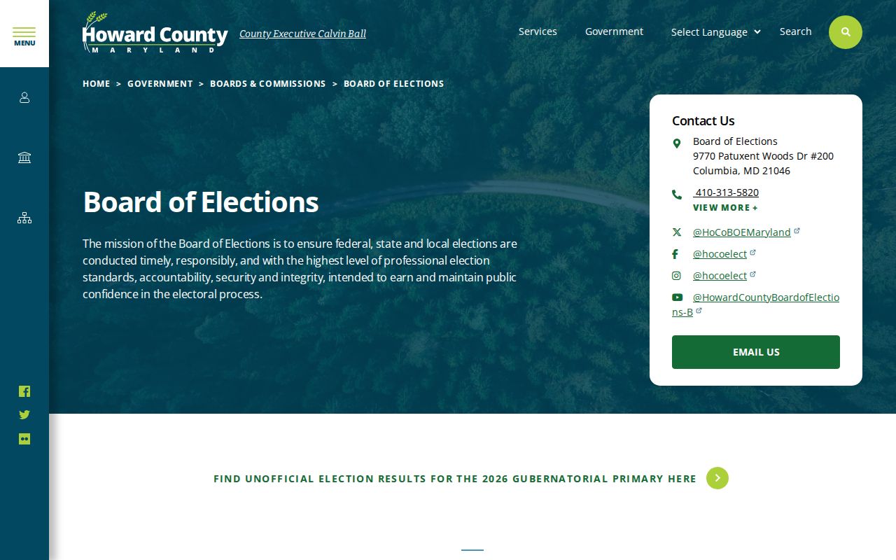 Howard County elections office information for Columbia voter records